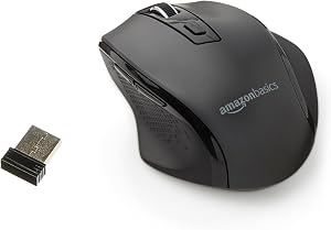Amazon Basics Portable Wireless Computer Mouse, Ergonomic, 2.4 GHz Optical, DPI Adjustable