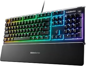 SteelSeries Apex 3 RGB Gaming Keyboard – 10-Zone RGB Illumination – IP32 Water Resistant –