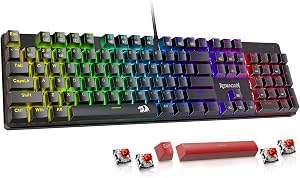 Redragon Mechanical Gaming Keyboard Wired, 11 Programmable Backlit Modes, Hot-Swappable Re