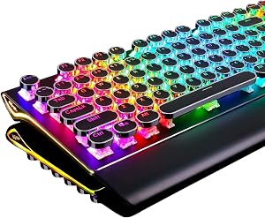 RK ROYAL KLUDGE S108 Typewriter Keyboard, Retro Mechanical Gaming Keyboard Wired 108 Keys