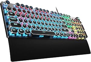 AULA F2088 Typewriter Style Mechanical Gaming Keyboard Wired,Blue Switches,Rainbow LED Bac