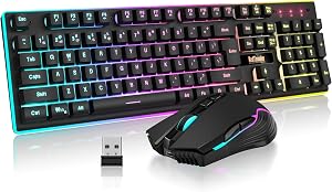 RedThunder K10 Wireless Gaming Keyboard and Mouse Combo, LED Backlit Rechargeable 3800mAh