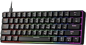 Newmen GM611 Mechanical Keyboard,Rainbow LED Backlit Gaming Wired Keyboards Compact Mini 6